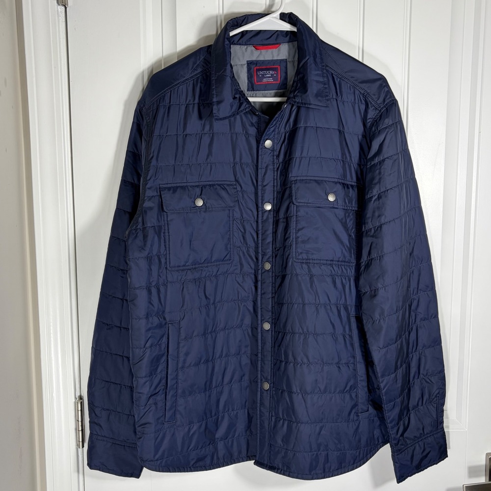 UNTUCKit Hazelton Navy Blue Quilted Shirt Jacket Mens Large 40262 Snap Front